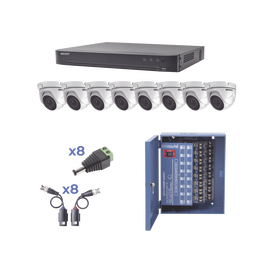 KIT TurboHD 1080p / DVR 8 Canales / 8 Cámaras Eyeball (exterior 2.8 mm) / Transceptores / Conectores / Fuente de Poder Profesional hasta 15 Vcd para Larga Distancia