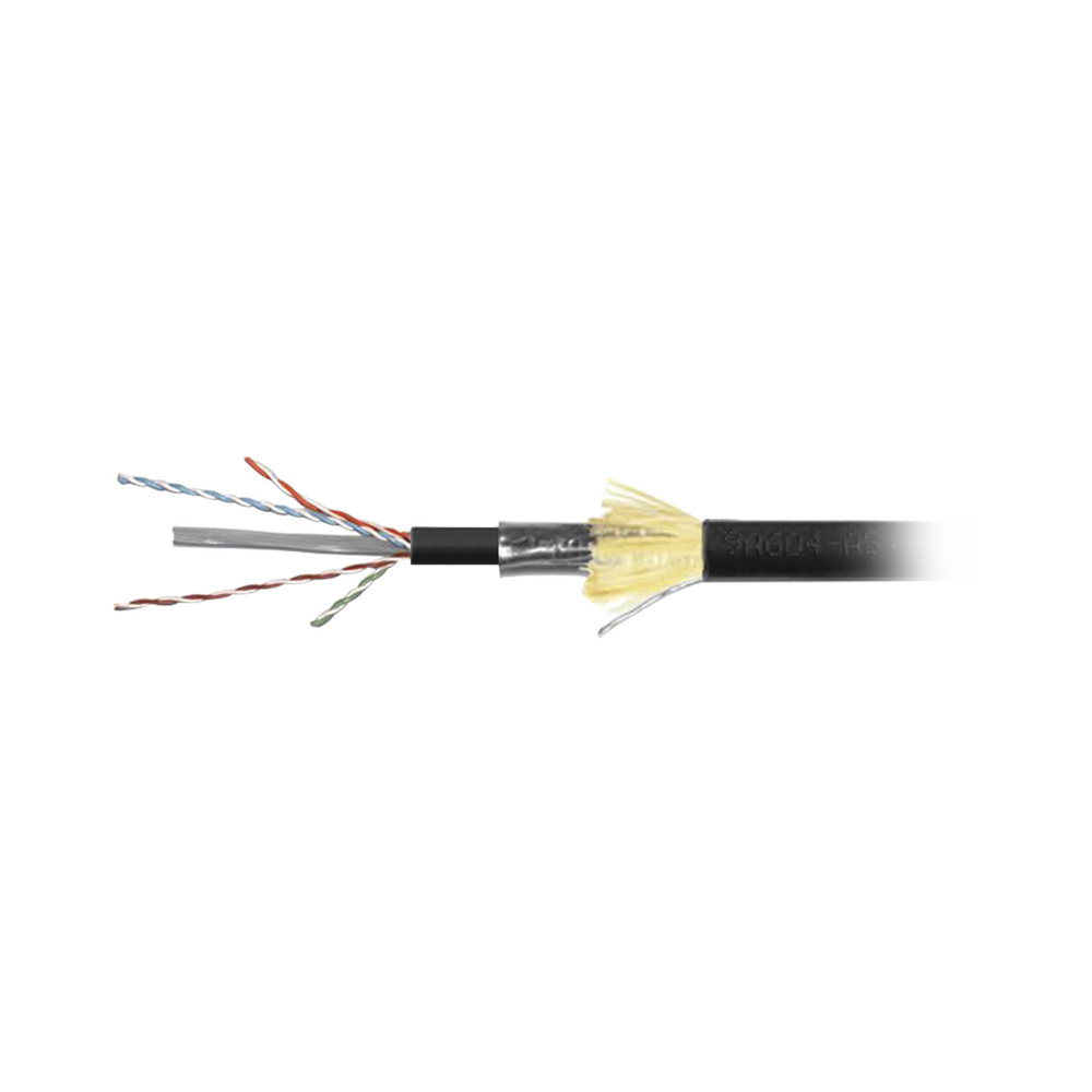 Bobina de Cable Industrial Blindado (F/UTP) de 4 pares, Cat6A de 10Gbps, Planta Externa con Gel Enterrado Directo, Color Negro, 305m