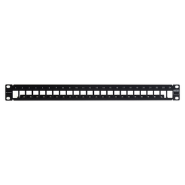 Patch Panel TERA-MAX Blindado de 24 Puertos, Modular, Plano, Color Negro, 1UR