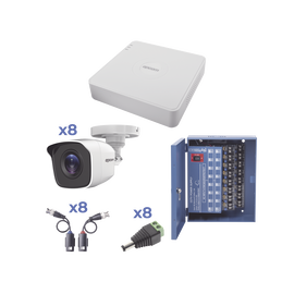 KIT TurboHD 720p / Incluye DVR 8 Ch / 8 Cámaras Balas (exterior 2.8 mm) / Conectores / Transceptores / Fuente de Poder Profesional hasta 15 Vcd para Larga Distancia