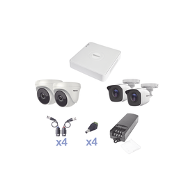 KIT TurboHD 720p / DVR 4 Canales / 2 Cámaras Bala (exterior 2.8 mm) / 2 Cámaras Eyeball (interior 2.8 mm) / Transceptores / Conectores / Fuente de Poder Profesional