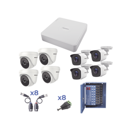 KIT TurboHD 720p / DVR 8 Ch / 4 Cámaras Bullet ( exterior 3.6 mm ) / 4 Cámaras Eyeball (interior 2.8mm ) / Transceptores / Conectores / Fuente de Poder Profesional
