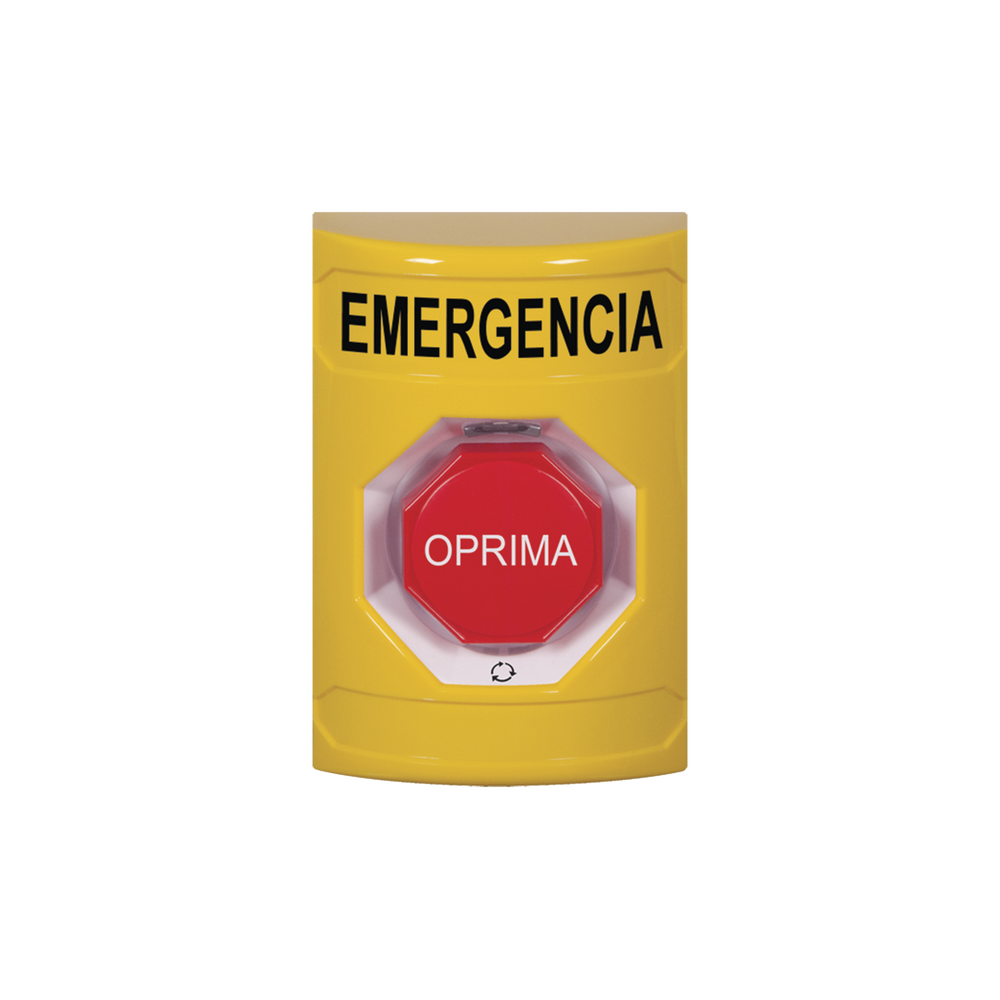 Botón de Emergencia en Español, Color Amarillo, Acción Mantenida, Girar para Restablecer y LED Multicolor