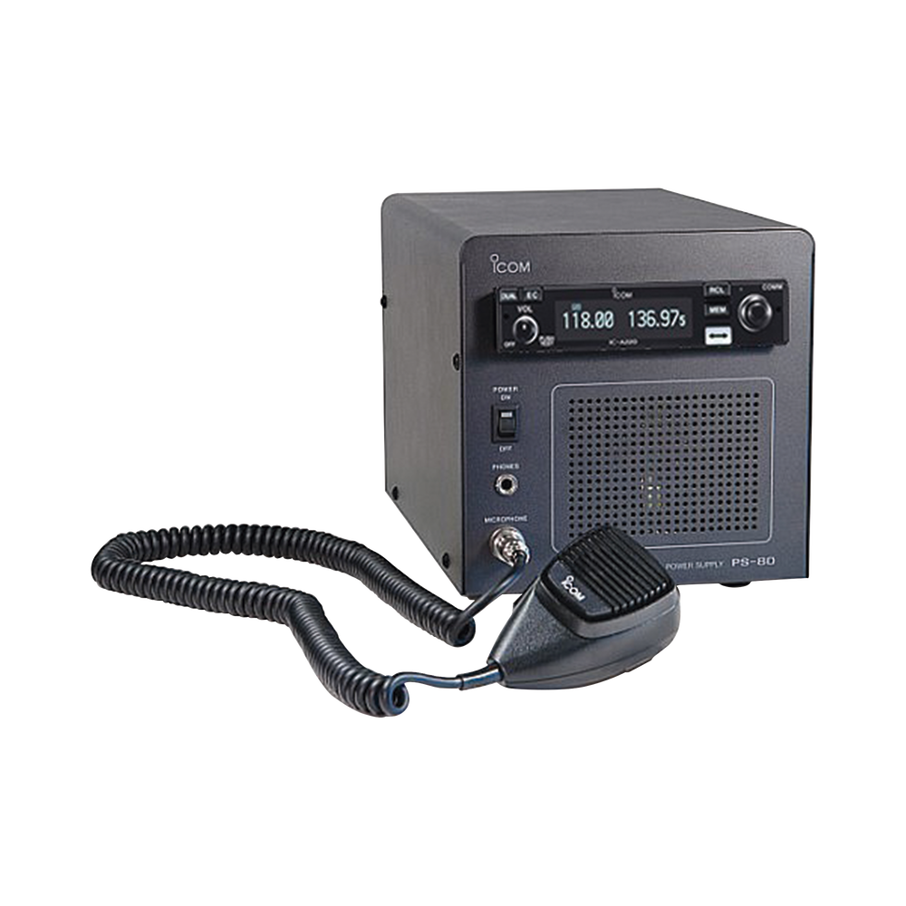 Air-Band Mobile with power supply PS-80 on Range of Frequency  Tx/Rx 118.000-136.975MHz with 20 Channels Regular. 25 kHz and 8.33 kHz Channel Spacing