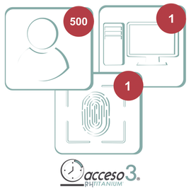 Licencia de 3 años para software Acceso3 TITANIUM  / 500 Empleados / 1 reloj / 1 PC / Compatible con SISTEMAS DE NOMINA