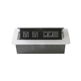 Caja horizontal de escritorio, con conector RJ45 Cat5e, RJ11, 2 contactos de 125v (11000-73201)