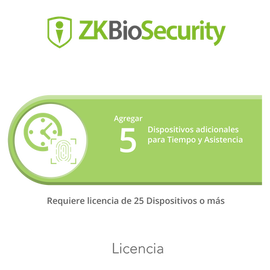 Licencia para ZKBiosecurity permite agregar 5  dispositivos para tiempo y asistencia adicionales (requiere licencia de 25 dispositivos o mas)