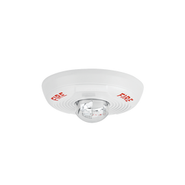 White two-wire ceiling-mount horn strobe with selectable strobe settings