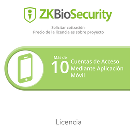 Licencia para ZKBiosecurity para mas de 10 cuentas de acceso mediante aplicación móvil