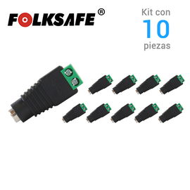 KIT 10 CONECTORES DE CORRIENTE HEMBRA 10x FS-FC01 FOLKSAFE, TIPO JACK 3.5 MM PARA ALIMENTAR CAMARAS CCTV O REALIZAR EMPALME DE CABLEADO, CON BLOQUE POLARIZADO(+/-) PARA ATORNILLAR CABLE DE CORRIENTE O UTP, MEDIDAS DEL CONECTOR 2.1 x 5.5 MM