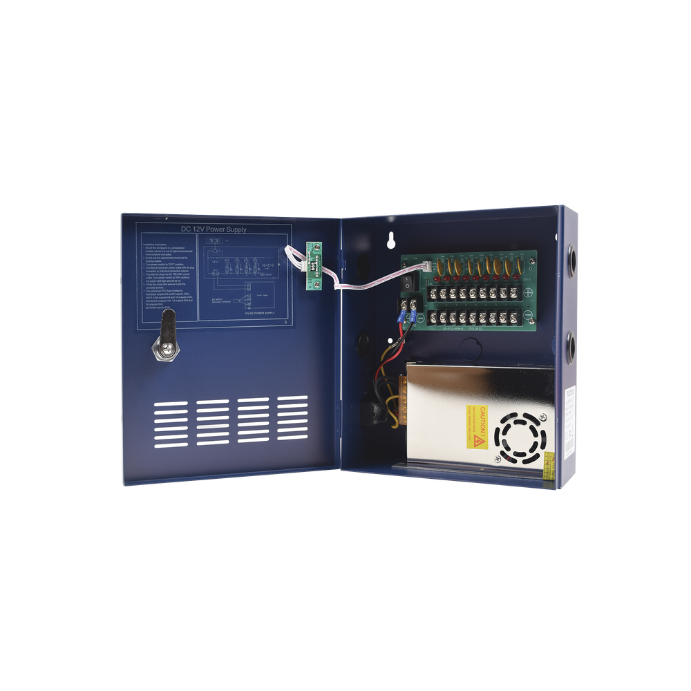 Fuente de poder Industrial Heavy Duty  de 11-15 Vcd @ 10 Amper, para 9 cámaras;
