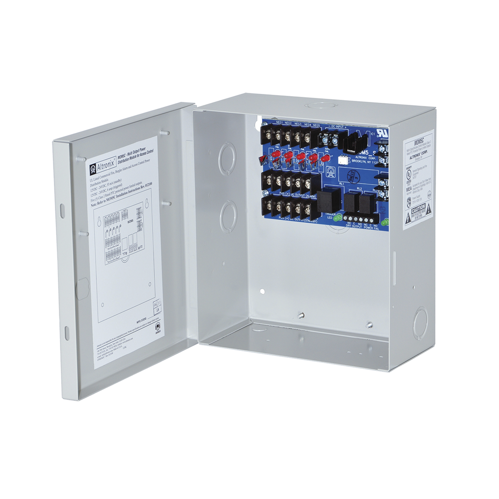 Módulo de distribución de voltaje a múltiples salidas. Para aplicaciones de Incendio/Control de acceso. Con capacidad de batería de respaldo, requiere batería