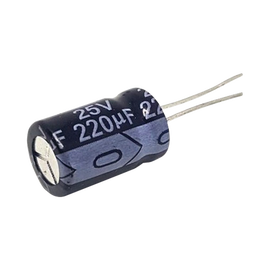 Capacitor Electrolítico Radial de Aluminio de 220 µFd a 25 Vcd.