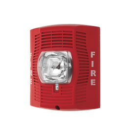 Red speaker strobe for wall installation with selectable strobe settings