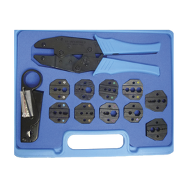 Kit en Estuche con 10 Muelas para Instalar Conectores en Cables Coaxiales, Pinzas RFA-4005-20 y Desforradoras de Cable.