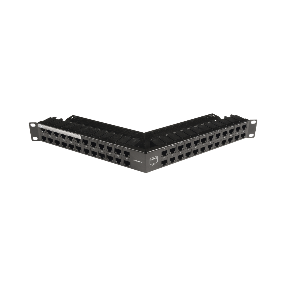 Patch Panel Z-MAX Categoría 6A, Blindado, de 48 puertos, Angulado, 1UR