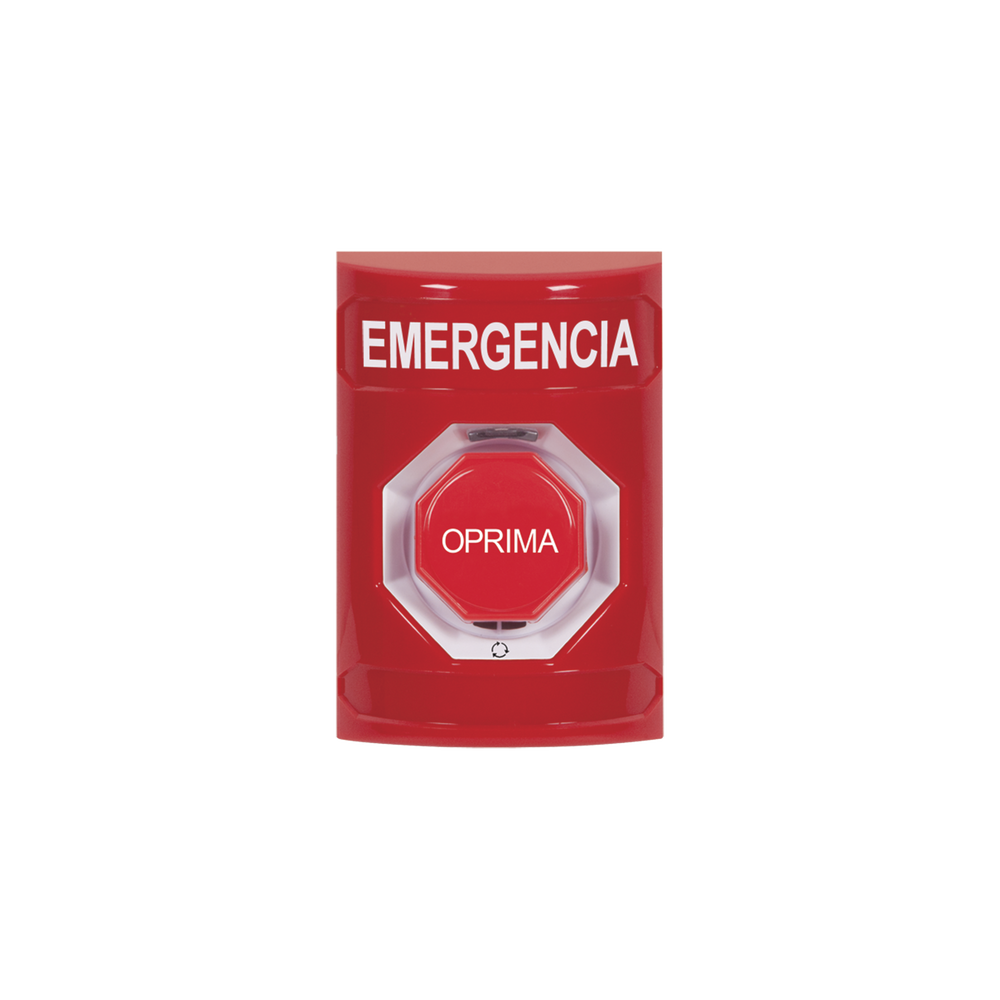 Botón de Emergencia en Español,  Color Rojo, Acción Mantenida, Girar para Restablecer y LED Multicolor