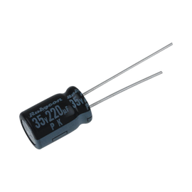 Capacitor Electrolítico Radial de Aluminio de 220 uFd, a 35 Volt.