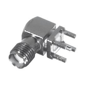 Conector SMA Hembra en Ángulo Recto con Terminal y 4 Patas para Montaje PCB, Níquel/ Oro/ Teflón.​