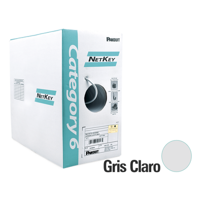 Bobina de Cable UTP 305 m. de Cobre, NetKey, Gris Claro, Categoría 6 (24 AWG), 1000Mbps, PVC (CM), de 4 pares