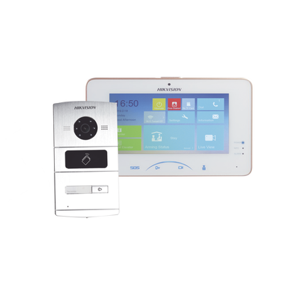 Kit de Videoportero IP / 1.3 Megapixel / Monitor Touch / Lector de Tarjetas (MIFARE) / Comunicación con app Hik-Connect / Incluye Memoria SD 16GB / 2 Eliminadores