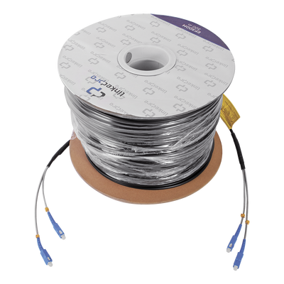 Carrete de fibra óptica monomodo con conectores SC-SC Duplex, reforzada con Kevlar, de 300 metros