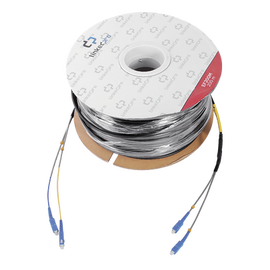 Carrete de Fibra Óptica Monomodo con conectores SC-SC Duplex, Reforzada con Kevlar, de 200 metros
