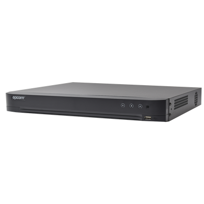DVR 4 Megapixel / 16 Canales TURBOHD + 8 Canales IP / Detección de Rostros / 1 Bahía de Disco Duro / 16 Canales de Audio / Audio por Coaxitron / Evita Falsas Alarmas
