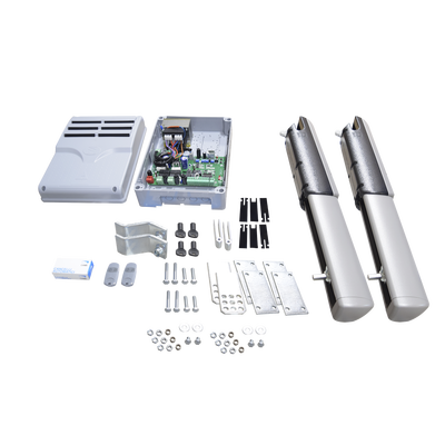 Kit de brazos para automatizar portones vehiculares abatibles de 2 hojas / 3 m / 400 kg / Uso residencial / Compatible con respaldo de energía
