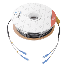 Carrete de fibra óptica monomodo con conectores SC-SC Duplex, reforzada con Kevlar, de 100 metros