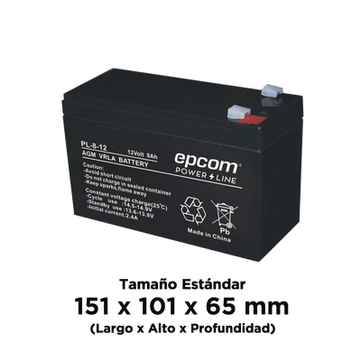 Batería con Tecnología AGM/VRLA / 12 Vcd / 8 Ah / TAMAÑO ESTANDAR (151 x 101 x 65 mm)
