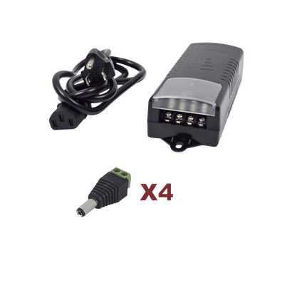 Kit con fuente EPCOM con salida de 12 Vcd a 5 Amper con 4 salidas / Incluye conectores JR52
