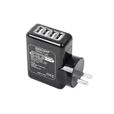 Cargador USB profesional de 4 Puertos,  de 5vcd, 2.1 A Para Smartphones, Tablets y Radio PKT-03 ; Voltaje de entrada de 110-220 Vca