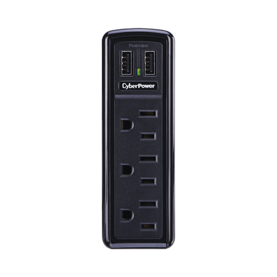 Multicontacto con Supresor de Picos de Pared, Voltaje de Entrada 125 Vca NEMA 5-15P,  Con 3 Salidas NEMA 5-15R, 2 Puertos de Carga USB, 918 Joules