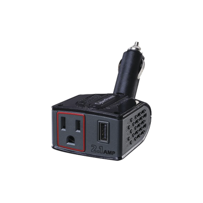 Inversor Portátil de 150 Watts, 12 Vcd de Entrada y 120 Vac de Salida, Con 1 Contacto NEMA 5-15R y 1 Puerto USB 2.1Amp, Giro de 180 Grados