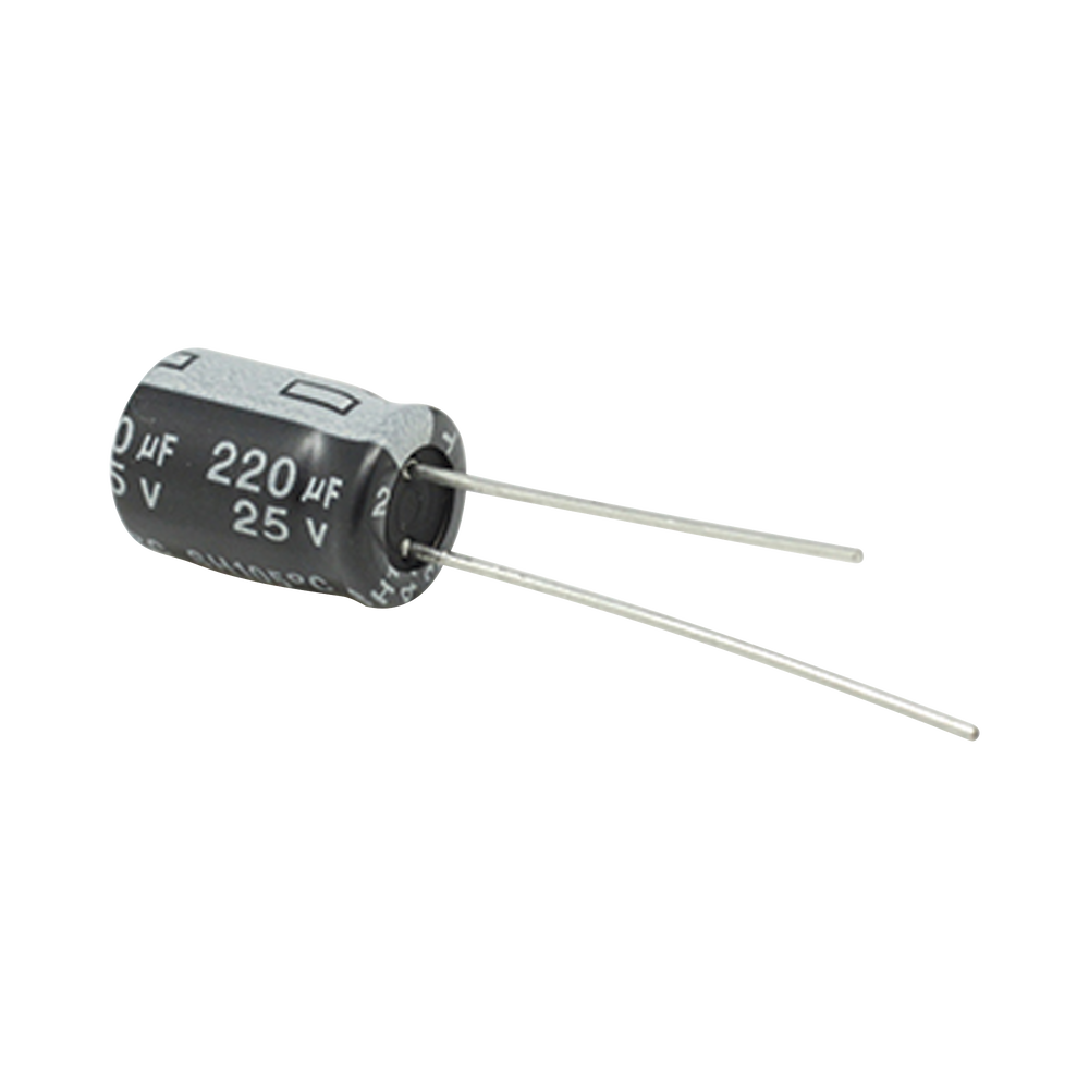 Capacitor Electrolítico de Aluminio, 220 µFd, 25 Vcd,  8 x 11 mm, 105 °C.