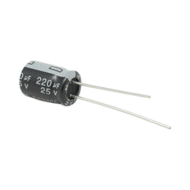 Capacitor Electrolítico de Aluminio, 220 µFd, 25 Vcd,  8 x 11 mm, 105 °C.