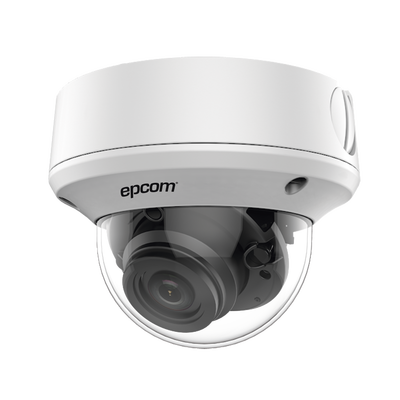 Domo TURBOHD 4K (8 Megapixel) / Lente Mot. 2.7 a 13.5 mm / 40 mts IR EXIR / IP67 / 12 VCD / 24 VCA / TVI-AHD-CVI-CVBS / 9 a 15 VCD