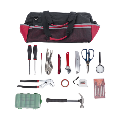 Kit de herramientas de reparación con 15 piezas, incluye maleta de herramientas.