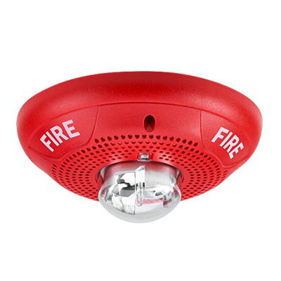 Bocina con Lámpara Estroboscópica para Instalación en Techo con Configuración Estroboscópica Seleccionable, Color Rojo Bocina con Lámpara Estroboscópica para Instalación en Techo con Configuración Estroboscópica Seleccionable, Color Rojo