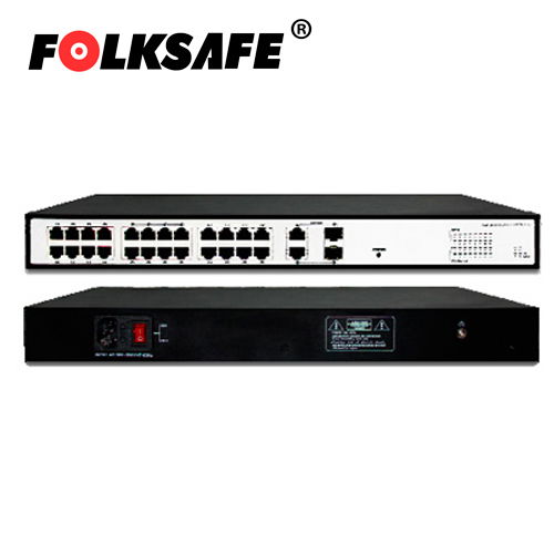 SWITCH POE FOLKSAFE FS-S1024EP-2G / 24FAST+2GIGA / 24 POE + 2 UPLINK / 802.3AF-AT / NO ADMINISTRABLE / DATOS Y ALIMENTACIÓN HASTA 250 MTS / 420 WATTS - IDEAL PARA VIDEO IP