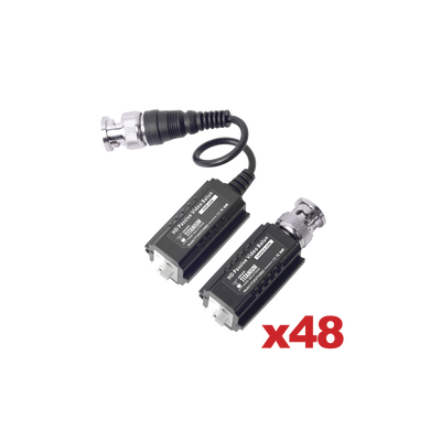 Paquete de 48 kits de transceptores Kit de Transceptores (Balluns) TurboHD Hasta 4K / 5 MP / HD-TVI/HD-CVI/AHD / Conector 100% COBRE / Con Cable RF Blindado