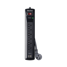 Multicontacto Con Supresor de Picos, Voltaje de Entrada 125 Vca NEMA 5-15P, Con 6 Salidas NEMA 5-15R, 2 Puertos de Carga USB, 1200 Joules