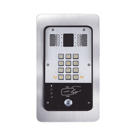 Portero IP 2 lineas SIP, con relevador integrado y lector RFID (MIFARE) para acceso por clave numérica, tarjeta o llamada remota, PoE incluye montaje EX31-KIT