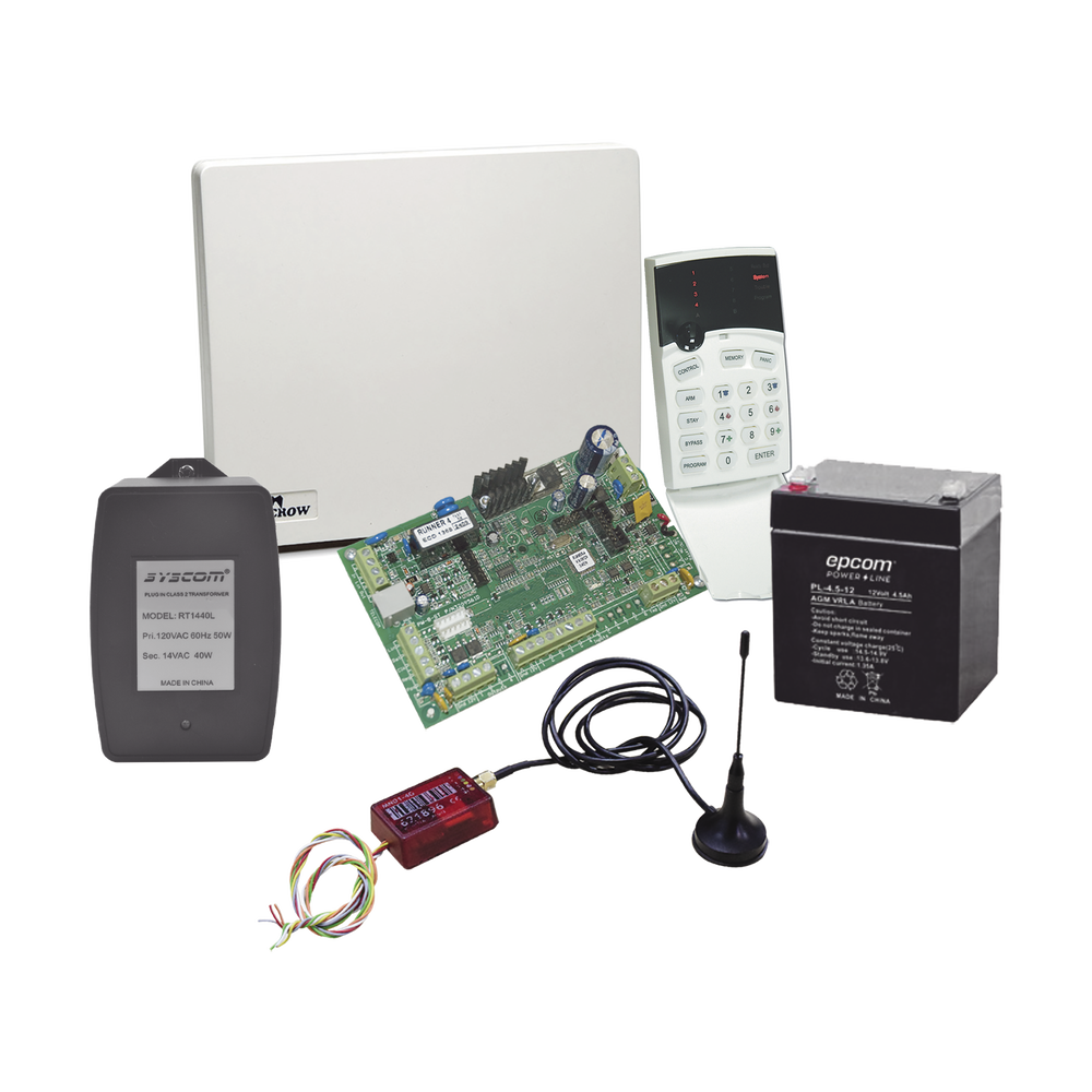 Kit de Alarma RUNNER8/16 con Comunicador MN02LTEM, Gabinete, Batería y Trasmformador