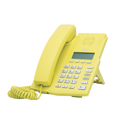 Teléfono IP soho color amarillo para 2 lineas SIP voz HD y conferencia de 3 vías, PoE