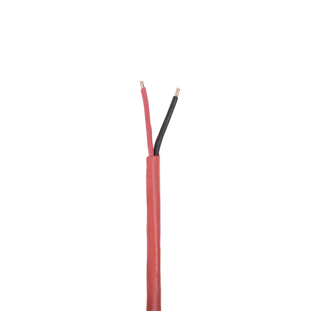 Bobina de 305 metros de alambre,18 AWG, 2 conductores, tipo FPLR-CL3R, FT4, de color rojo, resistente a la intemperie para aplicaciones en sistemas de detección de incendio y sistemas de evacuación.