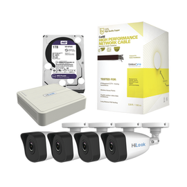 Kit IP 1080p / NVR de 4 Canales / 4 Cámaras IP / Bobina de Cable de 100 mts / Disco Duro 1 TB