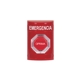 Botón de Emergencia, Texto en Español, Color Rojo, Acción Mantenida, Girar para Restablecer y LED Multicolor