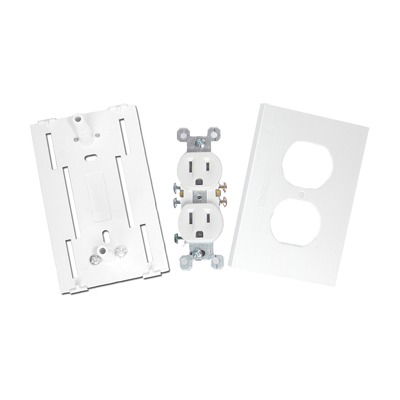 Contacto eléctrico doble, soporte y tapa color blanco de PVC auto extinguible,  para canaleta TEK100 (5591-10200)